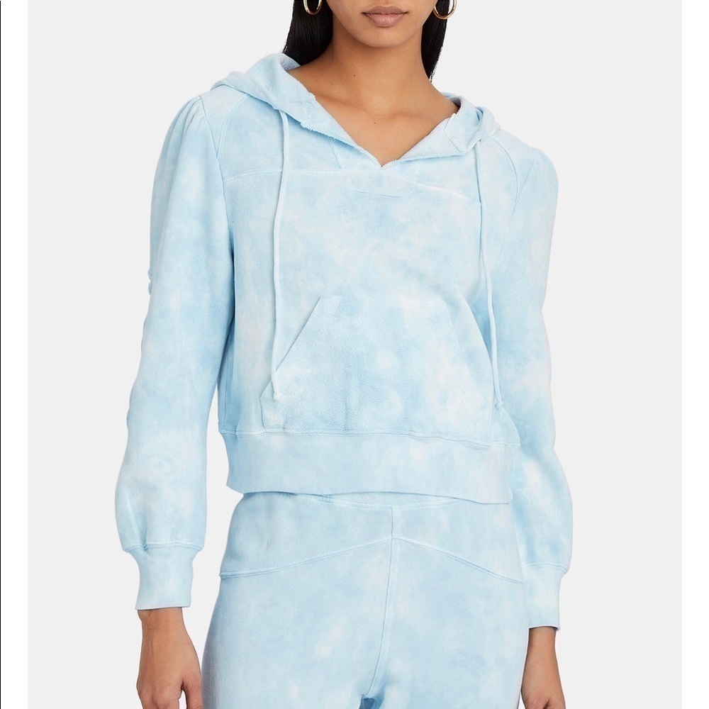 LoveShackFancy Kirby Cropped Tie Dye Hoodie Sweatshirt Pale Blue Size S - Picture 2 of 14